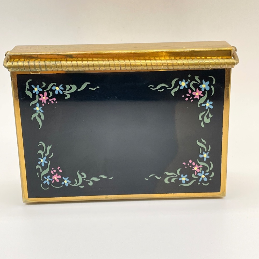 Vintage Volupte Swing Lock Carry All 50's Makeup Case Black Enamel Handpainted